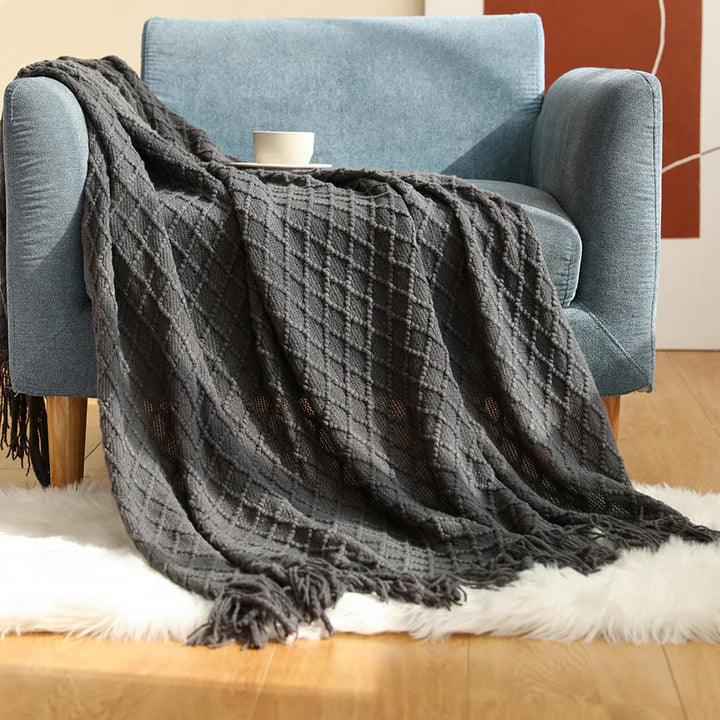 Cotton Knit Sofa Blanket in a living room