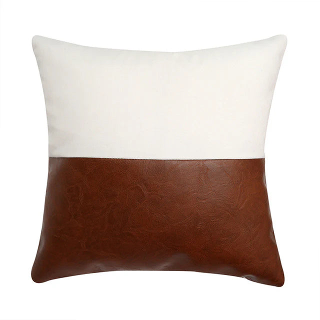 Moroccan Geometric Accent Pillowcase – Leather and Cotton Blend Cushion Cover