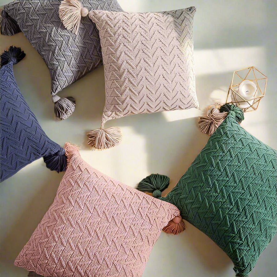Kiki Twill Knit Cushion Cover with Corner Tassels
