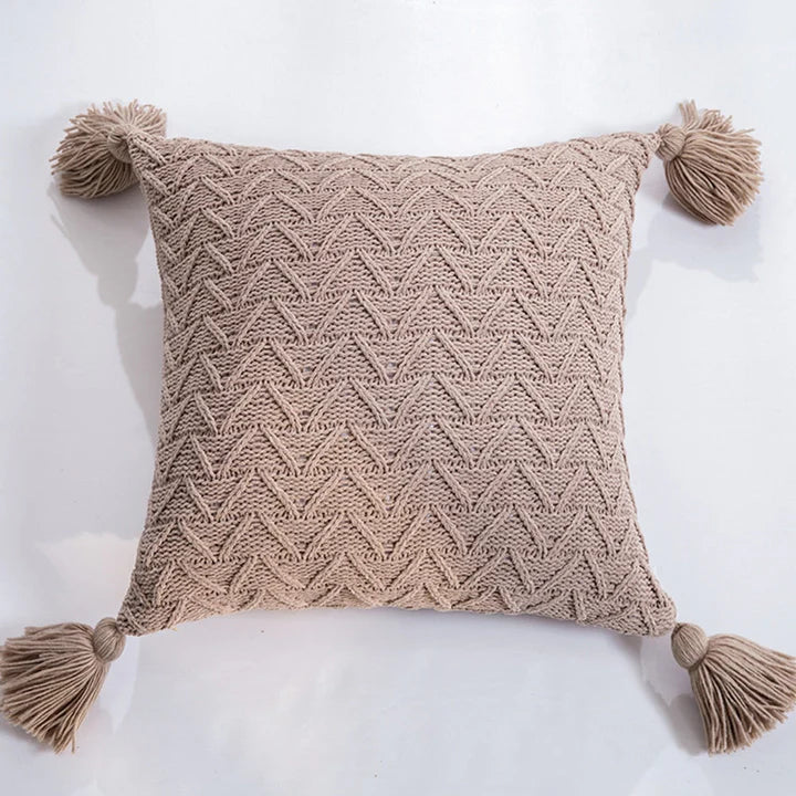 Kiki Twill Knit Cushion Cover – Handmade with Corner Tassels