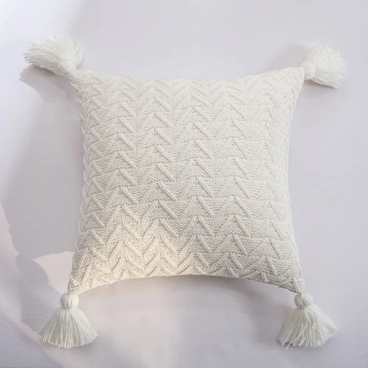 Kiki Twill Knit Cushion Cover – Handmade with Corner Tassels