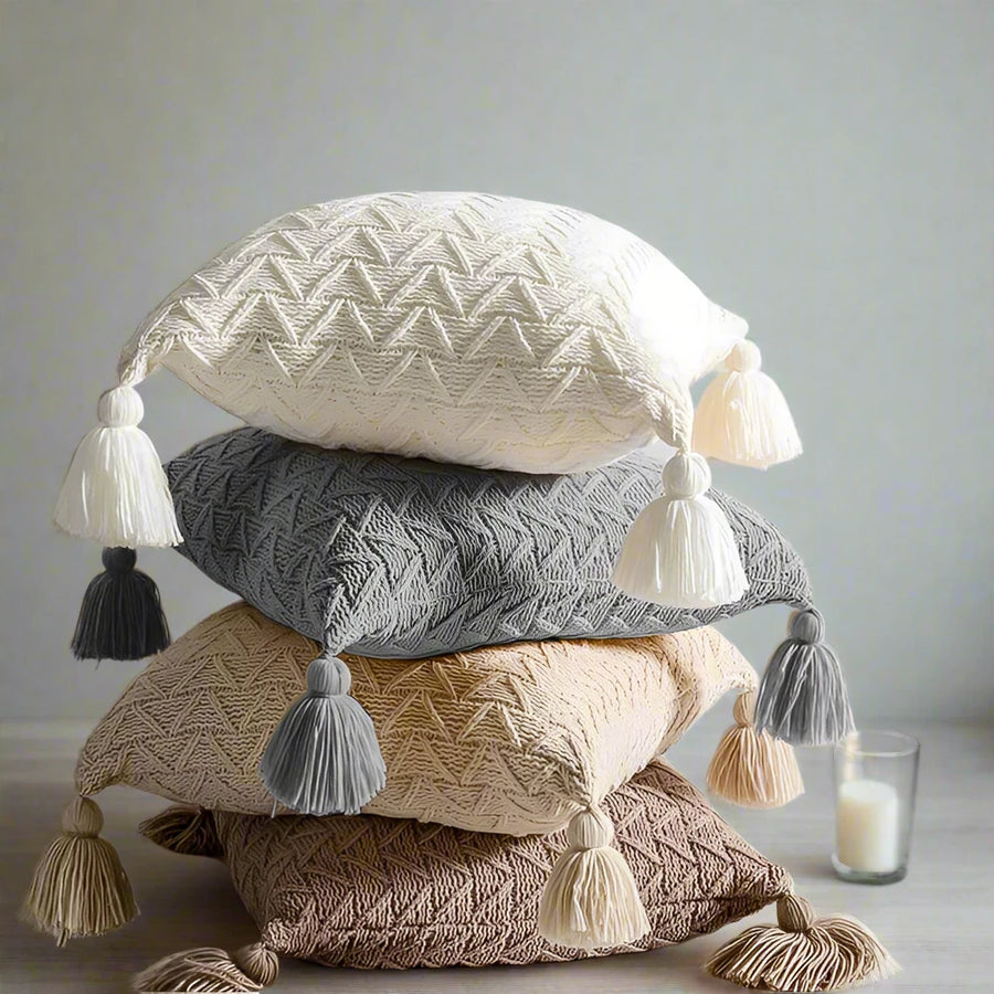 Kiki Twill Knit Cushion Cover with Corner Tassels