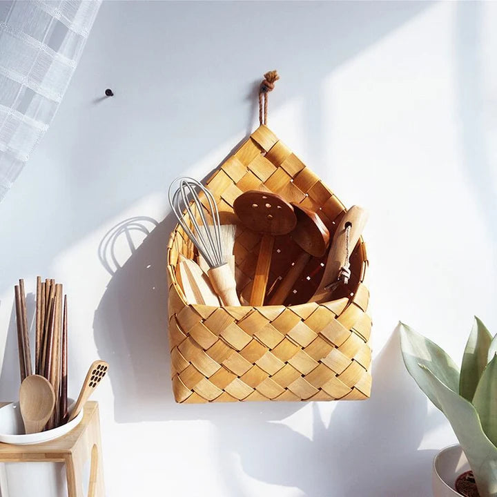 Bamboo Woven Wall-Mounted Storage Box – Hanging Organizer