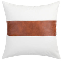 Moroccan Geometric Accent Pillowcase – Leather and Cotton Blend Cushion Cover