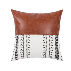 Moroccan Geometric Accent Pillowcase – Leather and Cotton Blend Cushion Cover