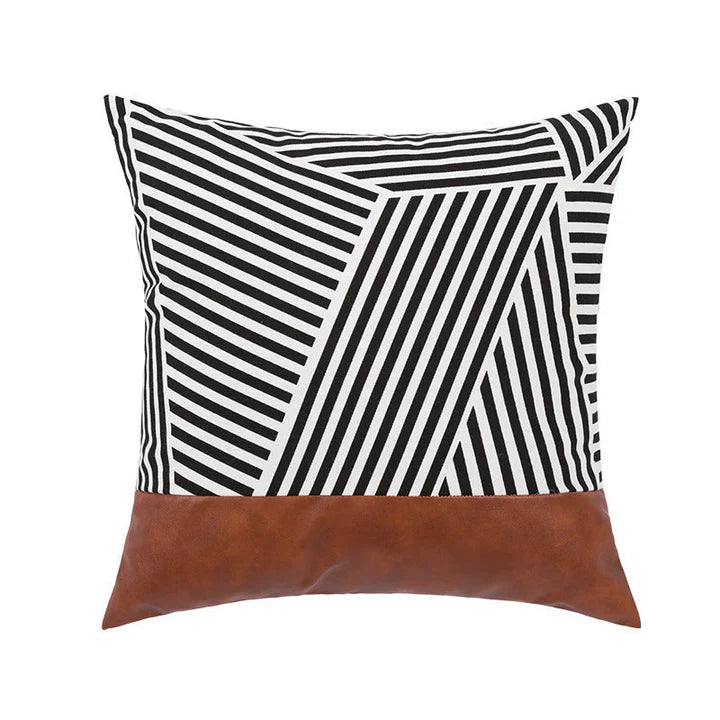 Moroccan Geometric Accent Pillowcase – Leather and Cotton Blend Cushion Cover