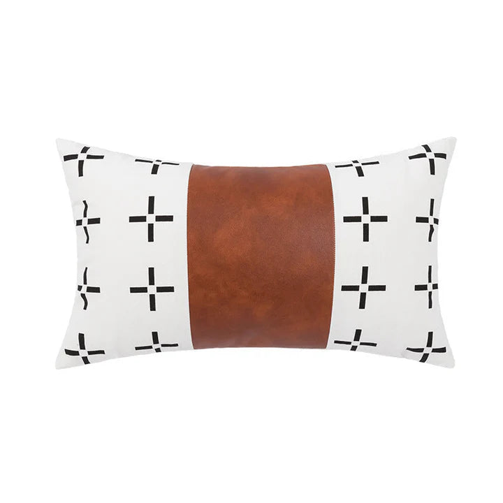 Moroccan Geometric Accent Pillowcase – Leather and Cotton Blend Cushion Cover