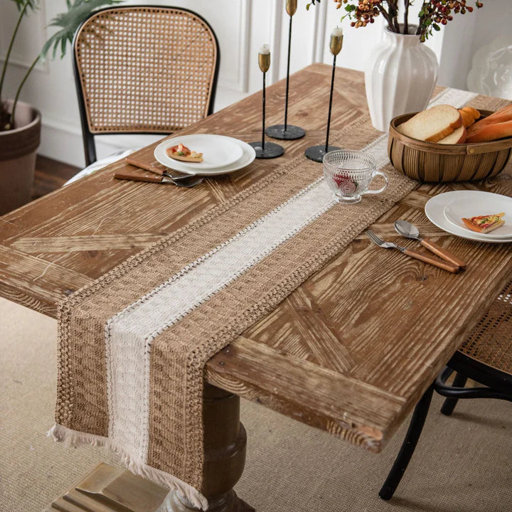 Dave Linen Jute Cotton Table Runner, 30 x 50cm in a dining room