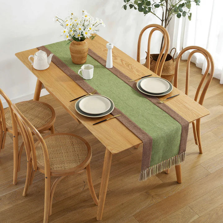 Elodie Luxury Cotton Linen Table Runner, 38 x 180cm in a dining room