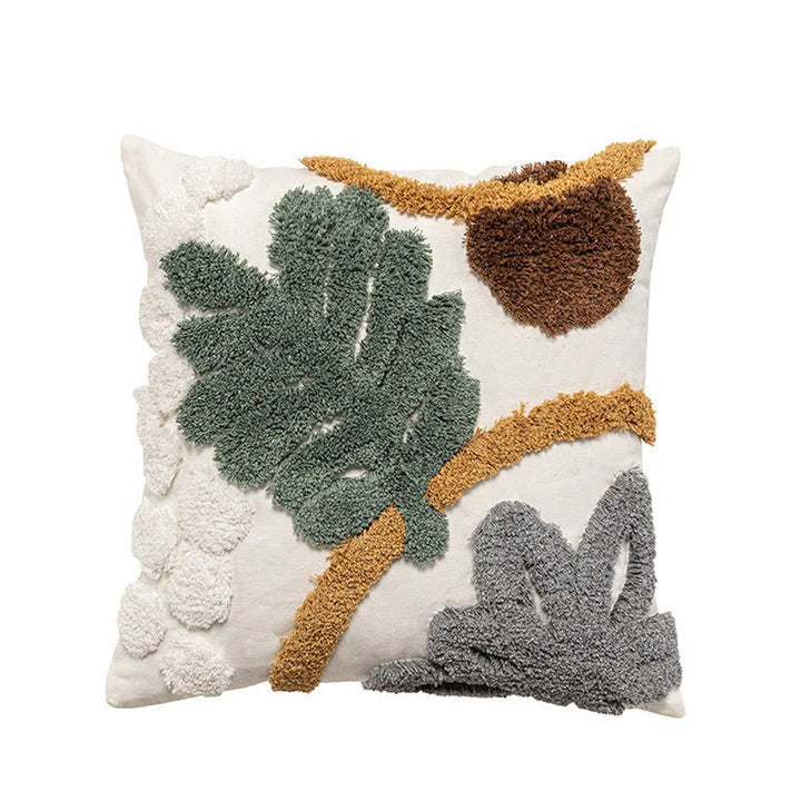 Hulu Green Plants Pattern Quilted Cushion Cover, 45x45 on a white background