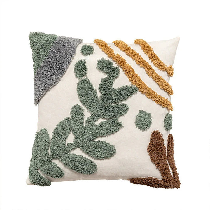 'Hulu' Green Plants Pattern Quilted Cushion Cover – Floral Pillowcase