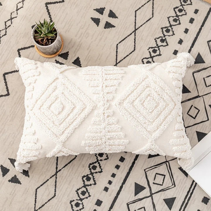 Ivory Neutral Cotton Quilted Cushion Cover