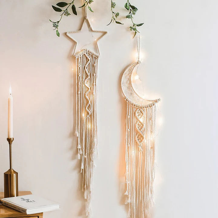Macramo Nursery Wall Hanging Tapestry in Moon & Star