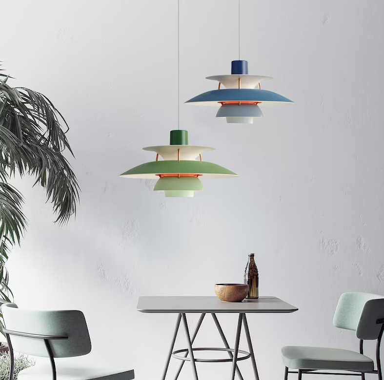 Nordic Danish Layered Pendant Light above a dining table