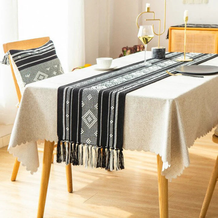 Tavle Handmade Cotton Woven Table Runner with Tassels