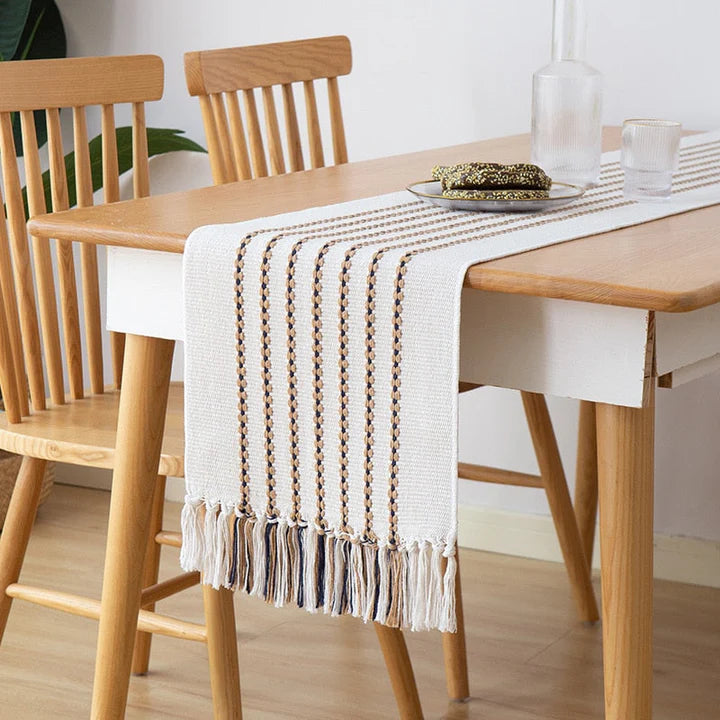 Tavle Handmade Cotton Woven Table Runner with Tassels