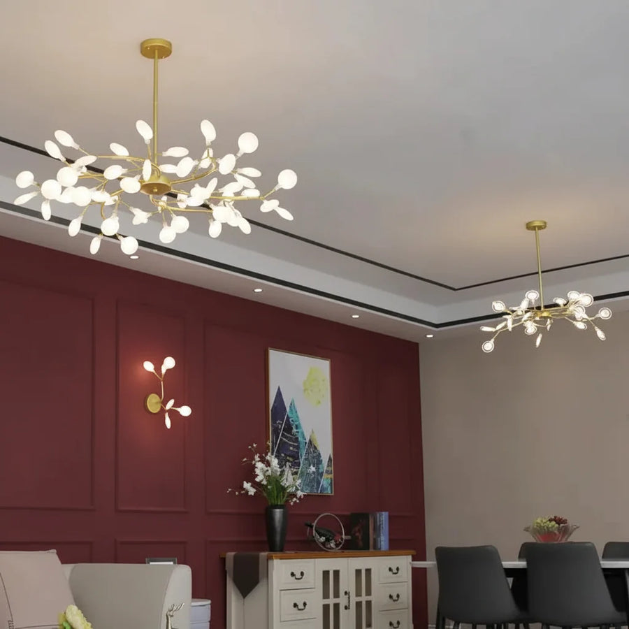 Acrylic Tube Cluster Flush Mount Chandelier above a dining table