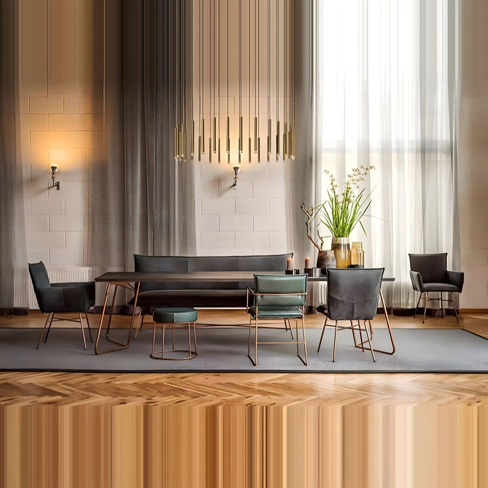 Acrylic Tube LED Cascade Chandelier in a living room