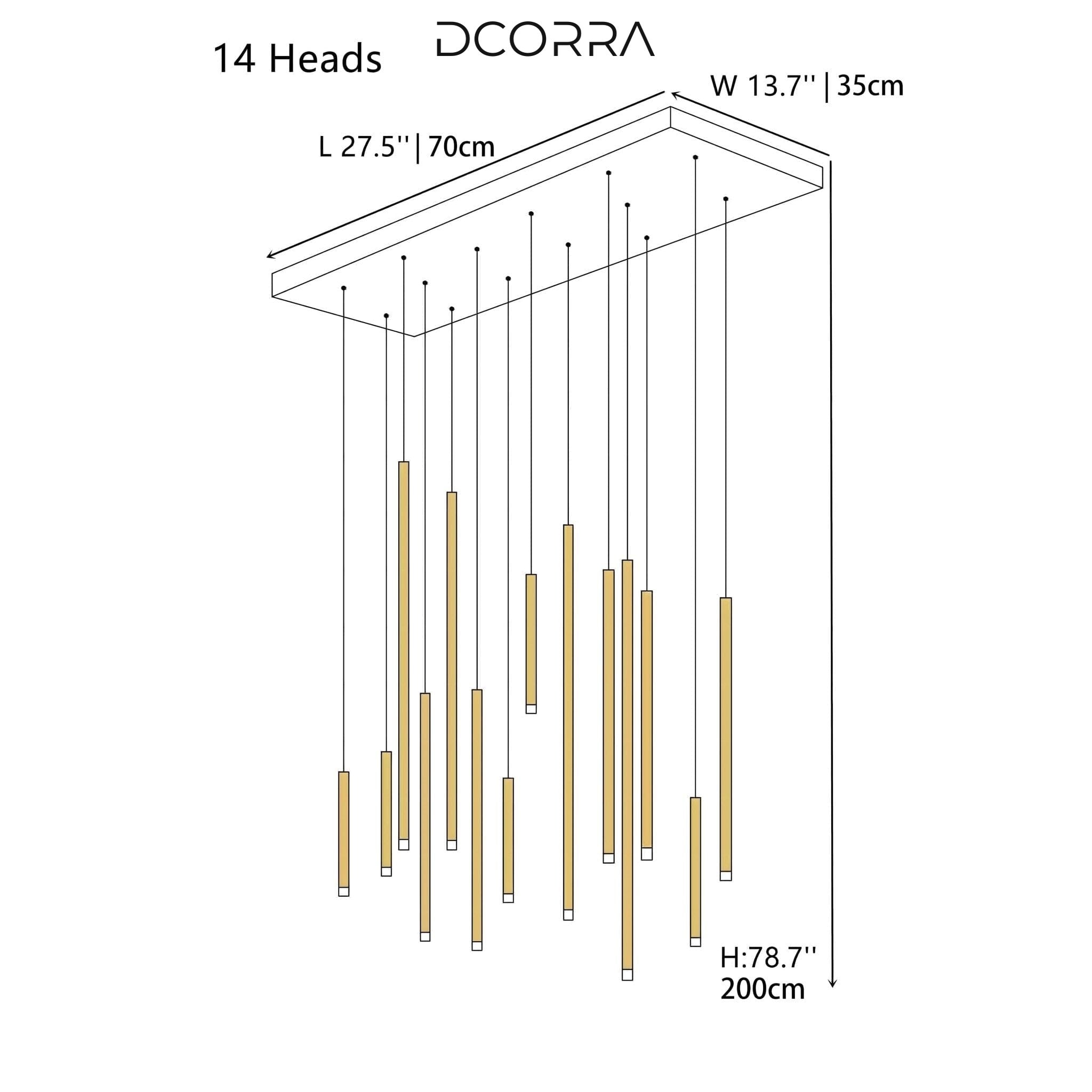 Acrylic Tube LED Cascade Chandelier - Rectangle / 14 Tubes