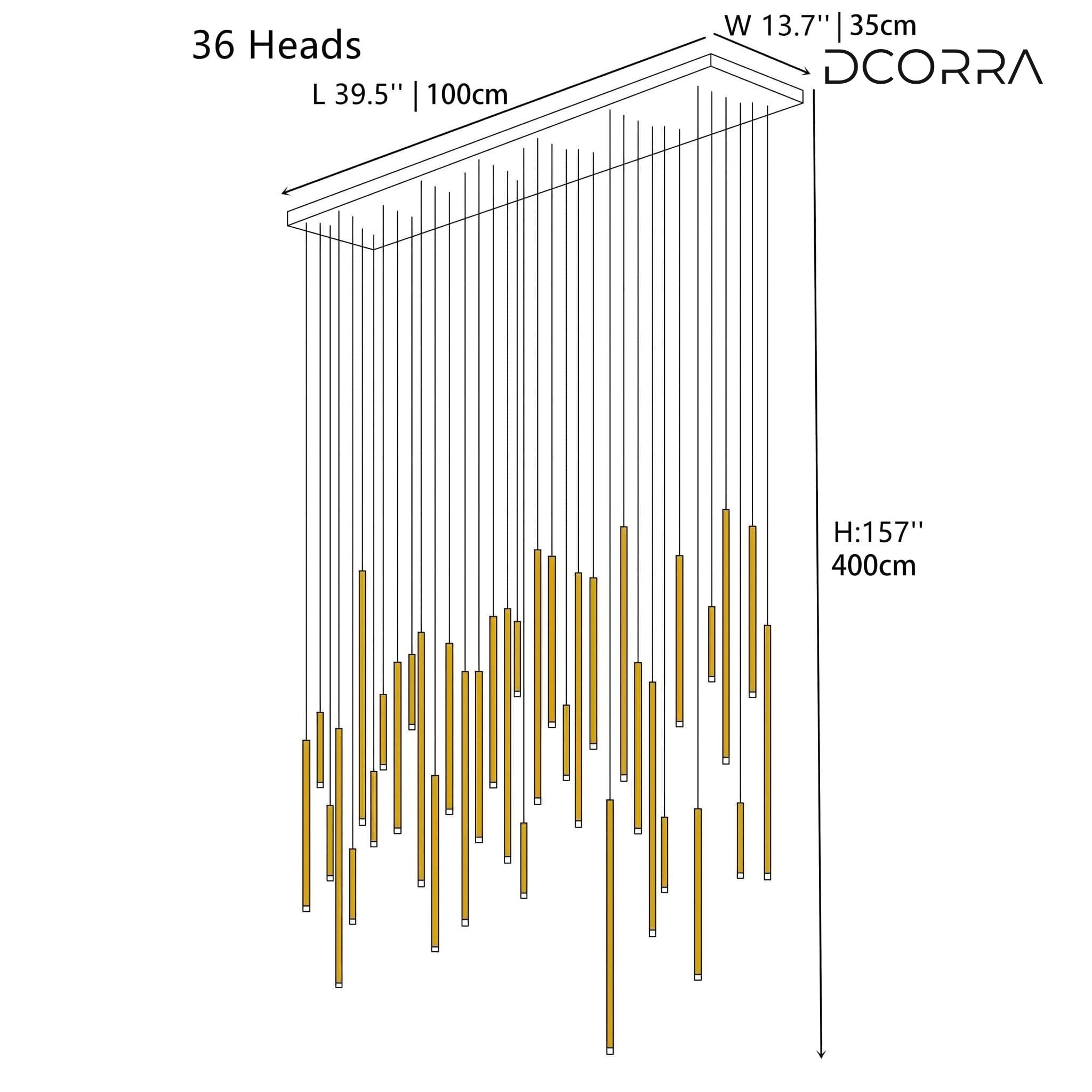 Acrylic Tube LED Cascade Chandelier - Rectangle / 36 Tubes