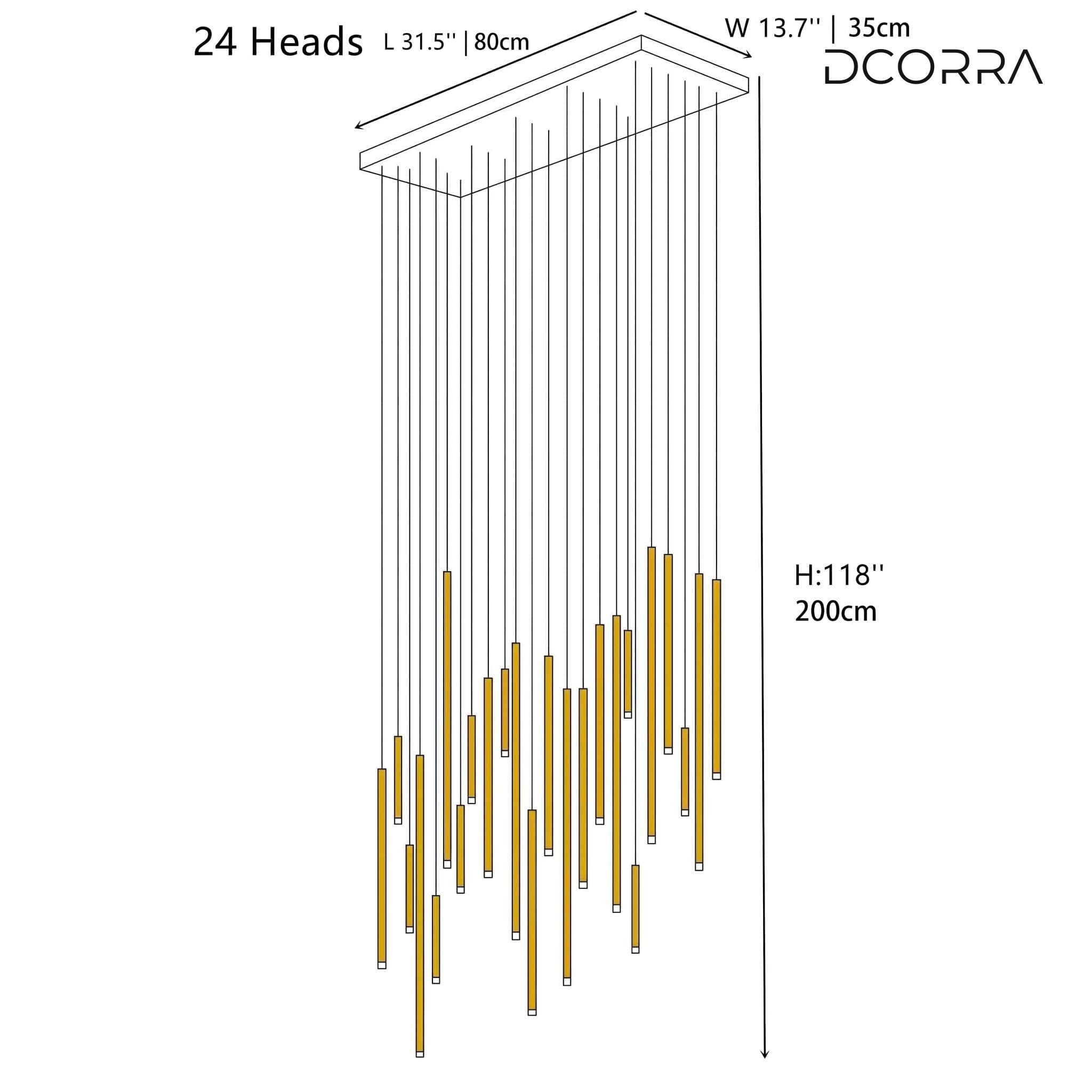 Acrylic Tube LED Cascade Chandelier - Rectangle / 24 Tubes