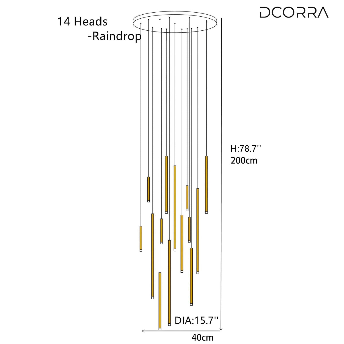 Acrylic Tube LED Cascade Chandelier - Round / 14 Tubes