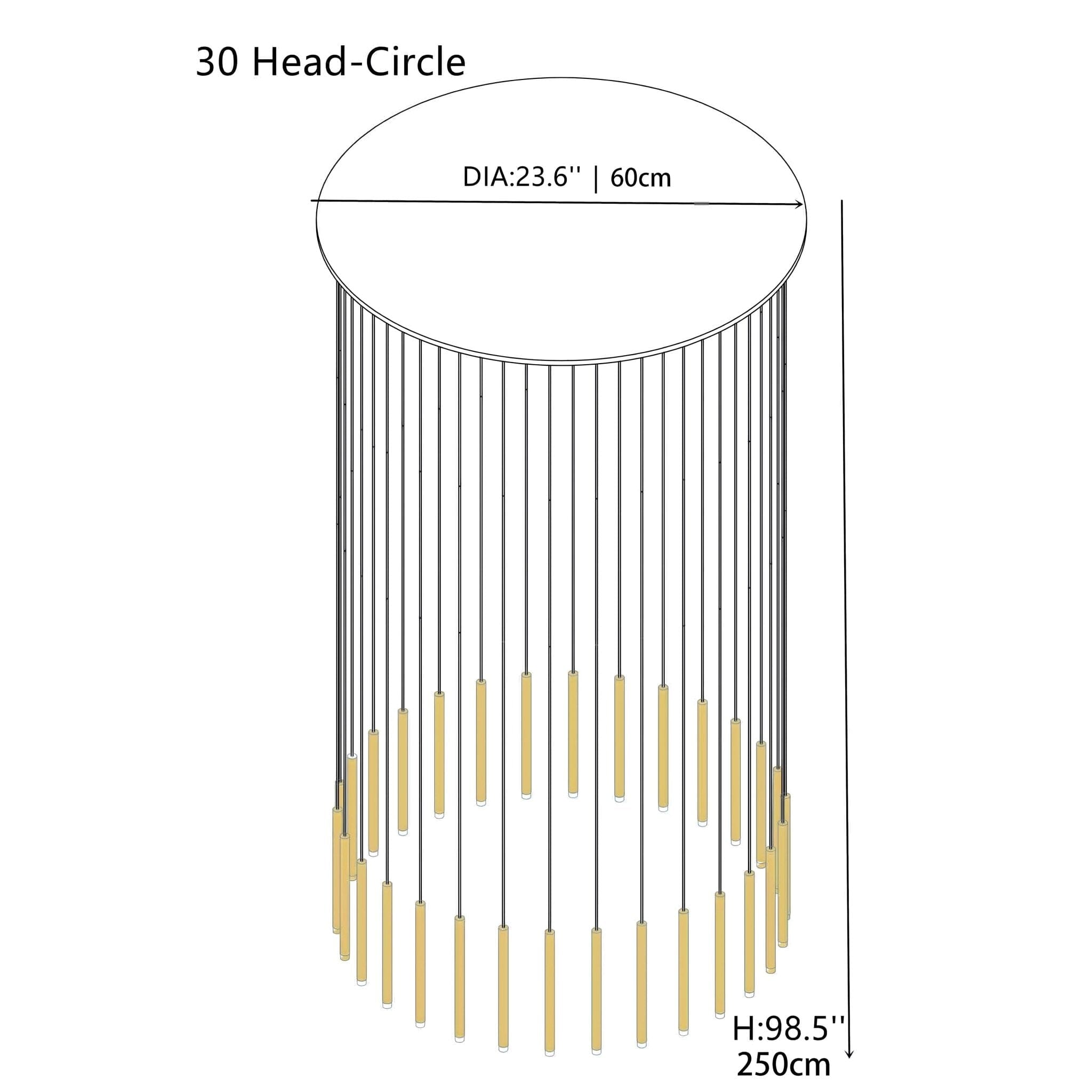 Acrylic Tube LED Cascade Chandelier - Round / 30 Tubes