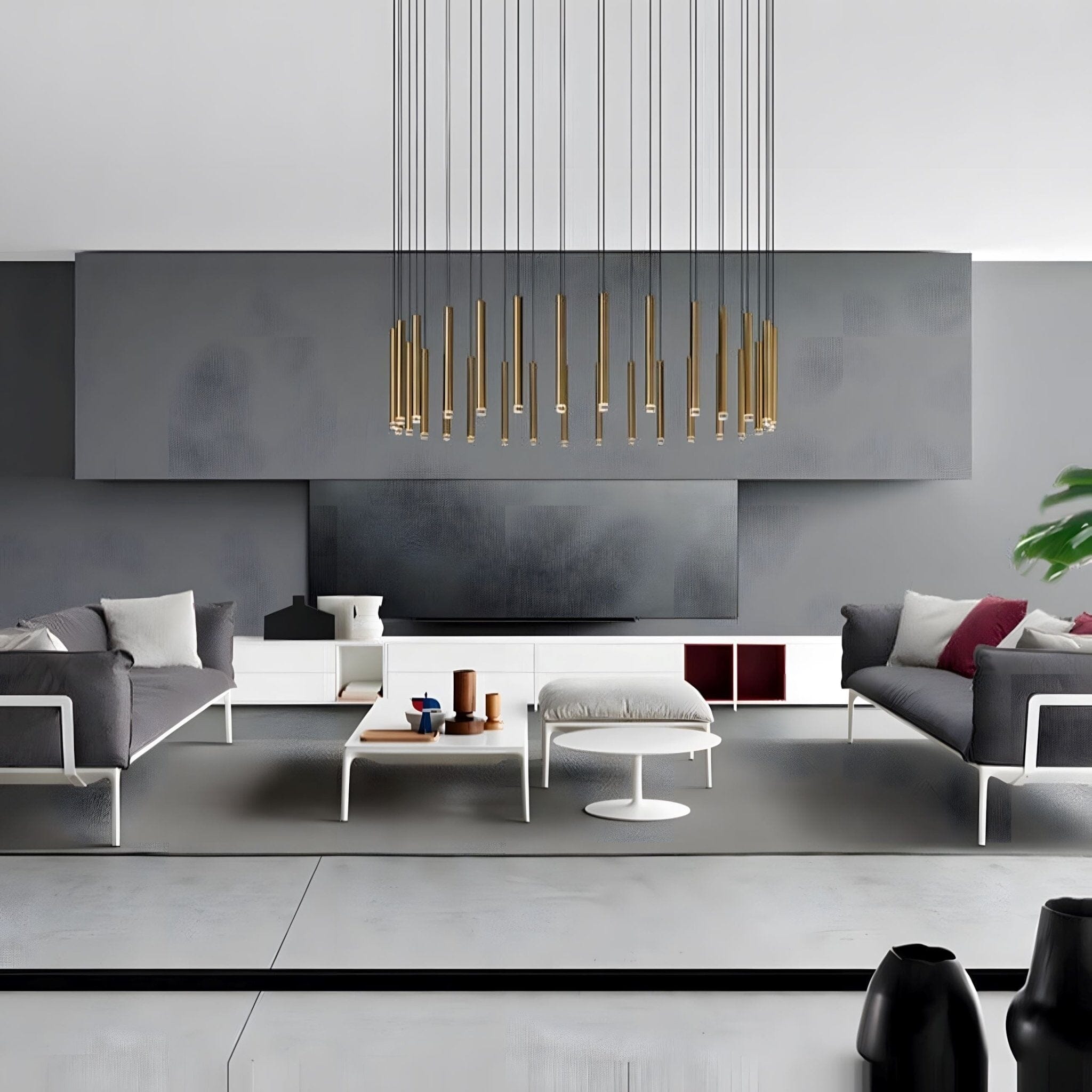 Acrylic Tube LED Cascade Chandelier in a living room