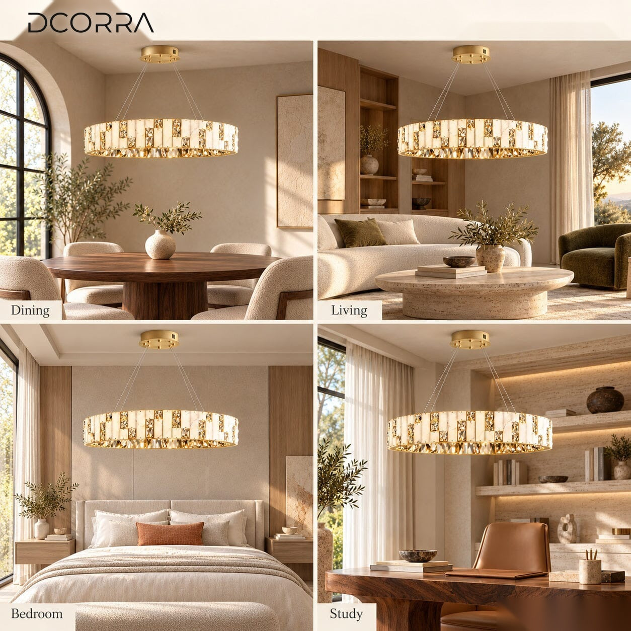 Alabaster Ring Crystal Chandelier - Brushed Gold - view 4