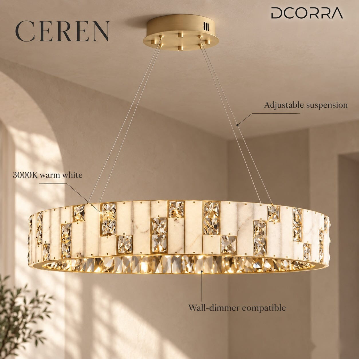 Alabaster Ring Crystal Chandelier - Brushed Gold - view 6