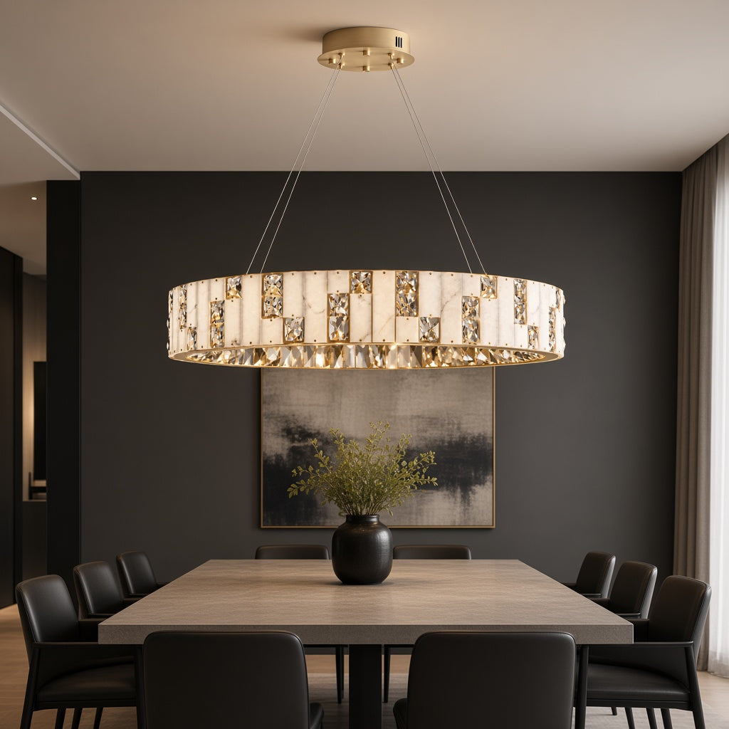 Alabaster Ring Crystal Chandelier - Brushed Gold