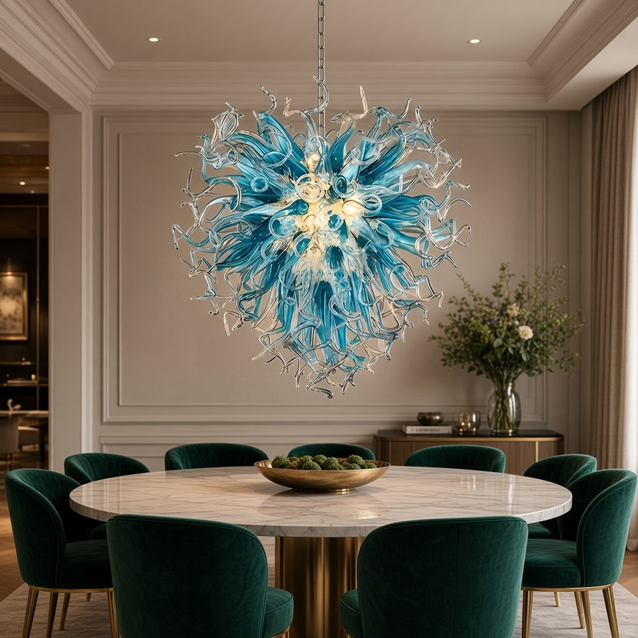Aqua Blue Glass Chandelier