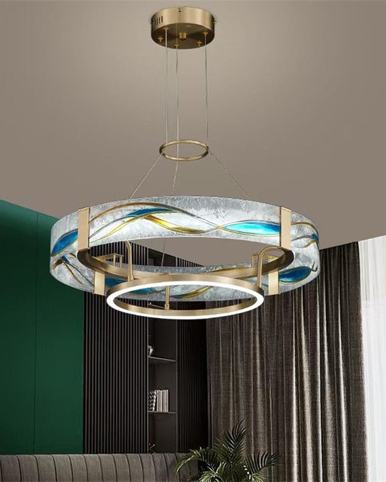 Art Deco Enamel and Glass Ring Chandelier - Ø23.6″ / 3 White Colors & Dimmable with Remote