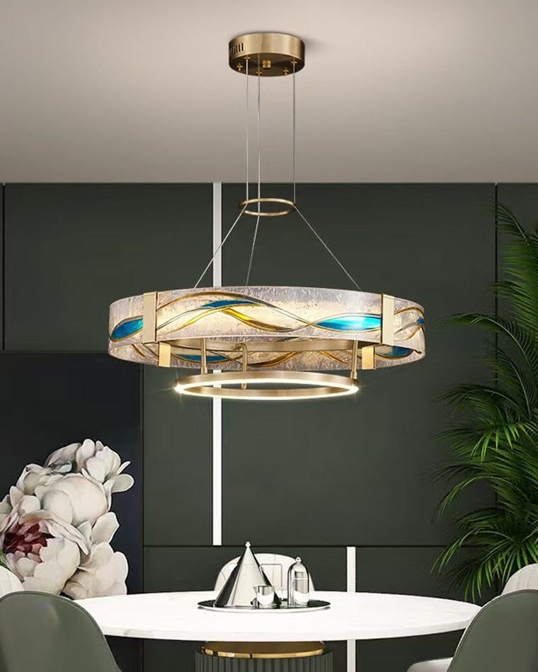 Art Deco Enamel and Glass Ring Chandelier - Ø31.5″ / 3 White Colors & Dimmable with Remote