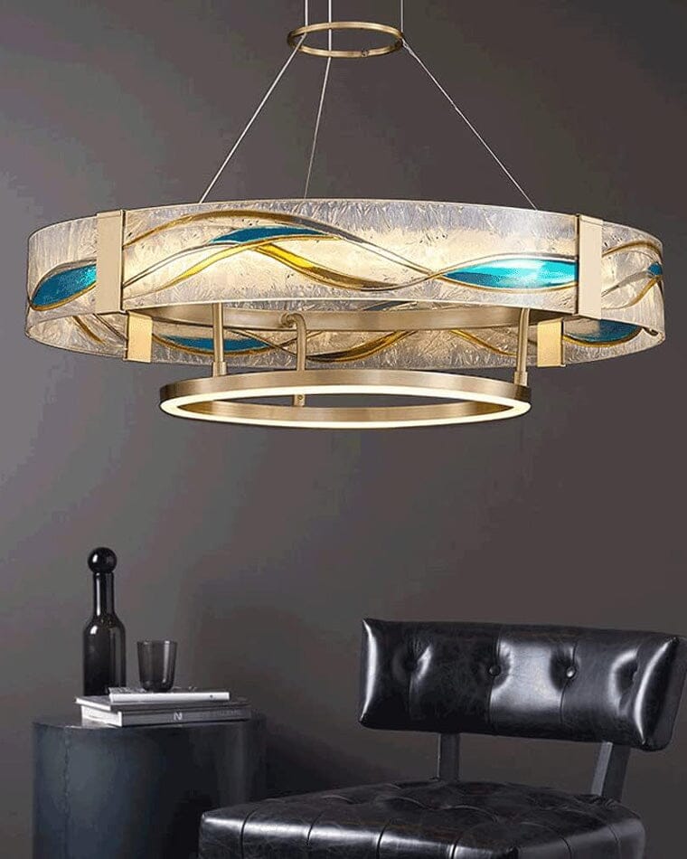 Art Deco Enamel and Glass Ring Chandelier - Ø39.4″ / 3 White Colors & Dimmable with Remote