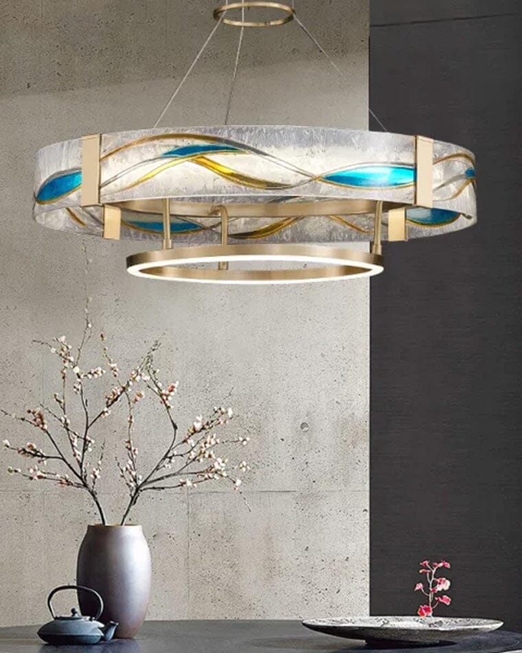 Art Deco Enamel and Glass Ring Chandelier - view 4