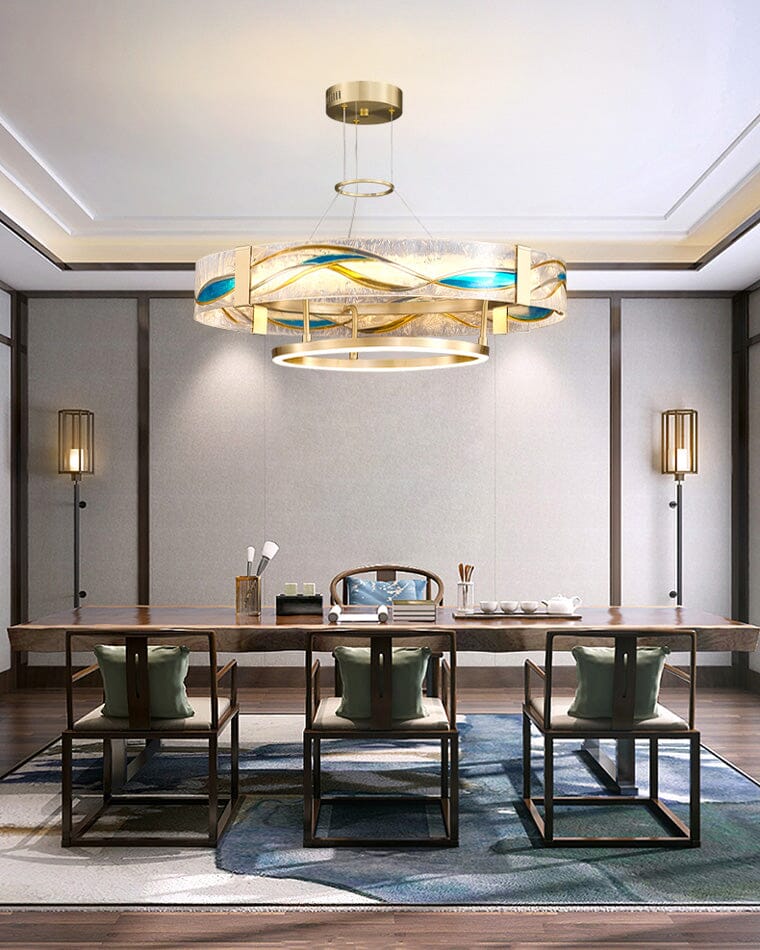 Art Deco Enamel and Glass Ring Chandelier - view 5