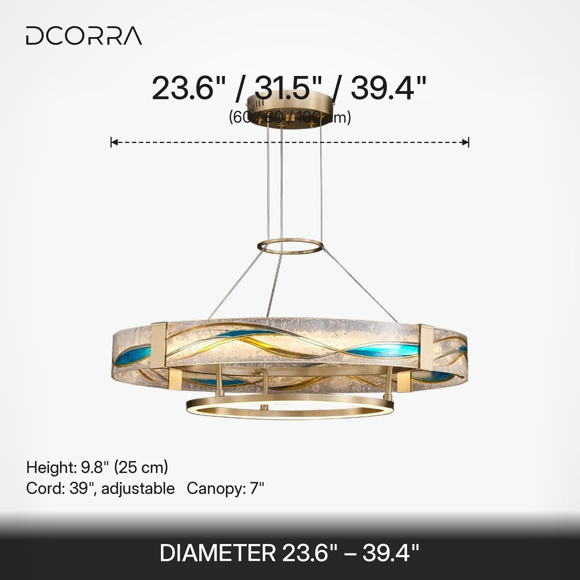 Art Deco Enamel and Glass Ring Chandelier - dimensions