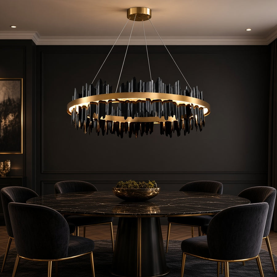 Black and Gold LED Ring Chandelier - Single or Double