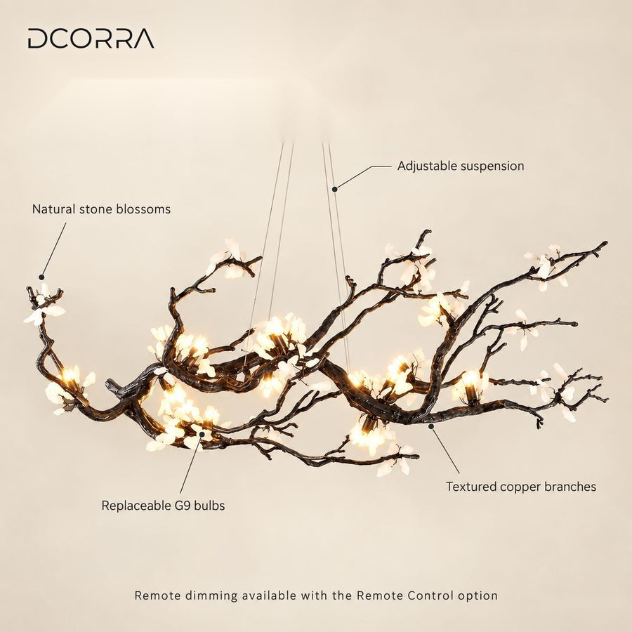 Black Copper Branch Stone Blossom Chandelier