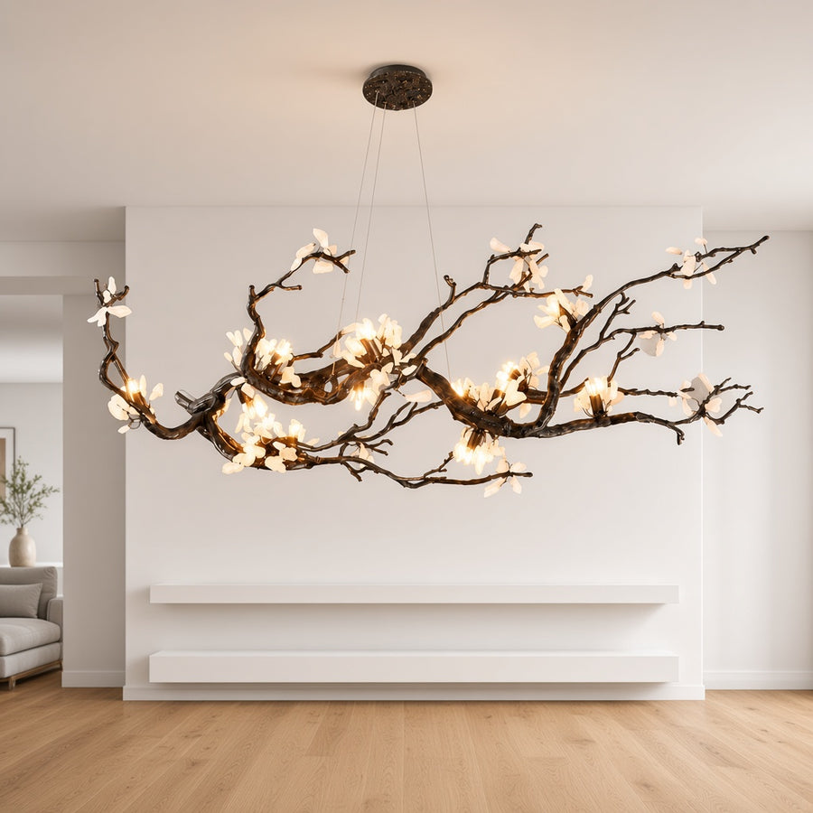 Black Copper Branch Stone Blossom Chandelier