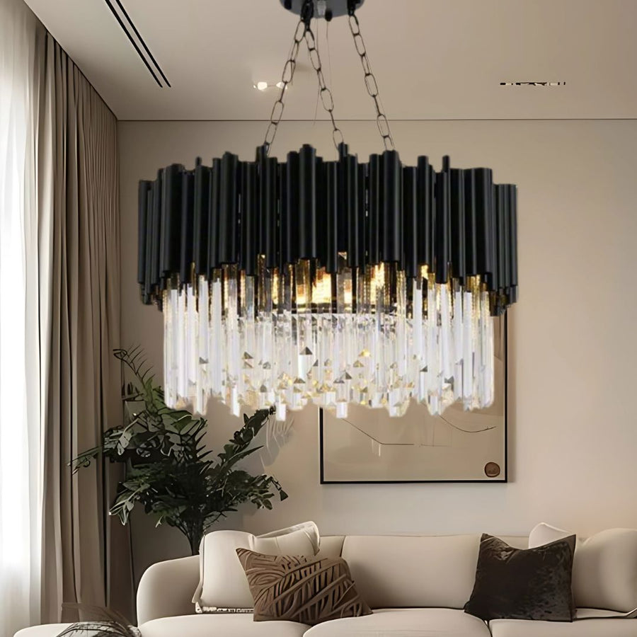 Black Crystal Drum Chandelier