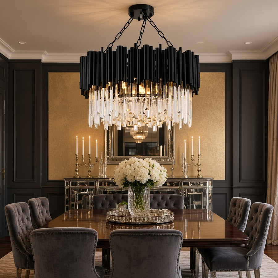Black Crystal Drum Chandelier