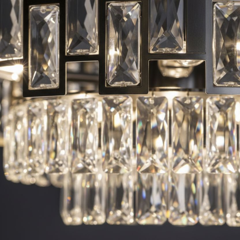 Close-up detail of the Black Crystal Prism Round Chandelier