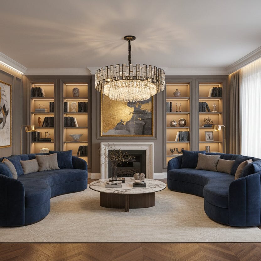 Black Crystal Prism Round Chandelier in a living room