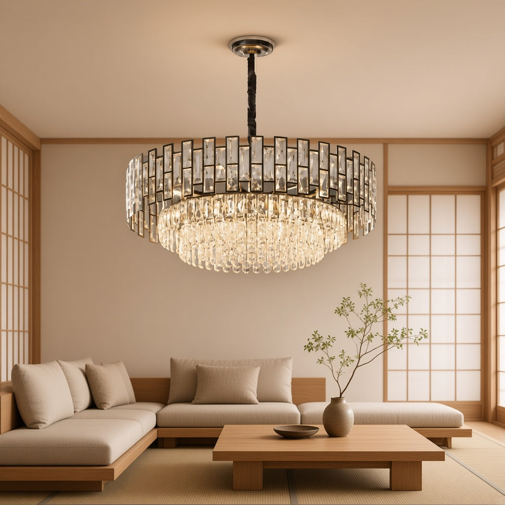Black Crystal Prism Round Chandelier