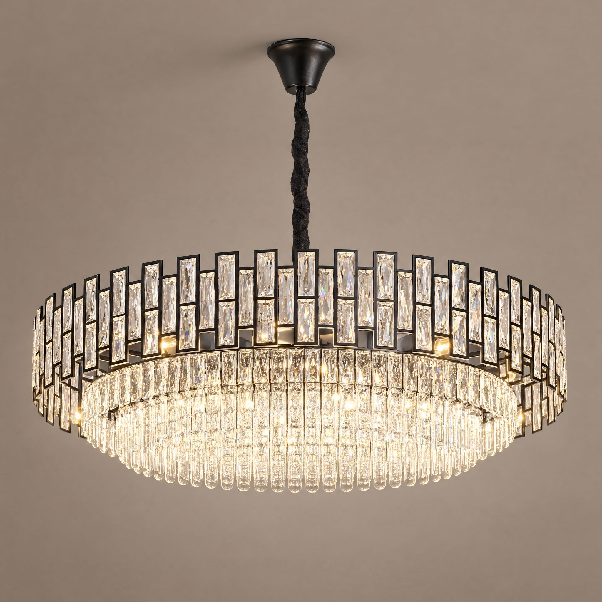 Black Drum Crystal Prism Chandelier - Large