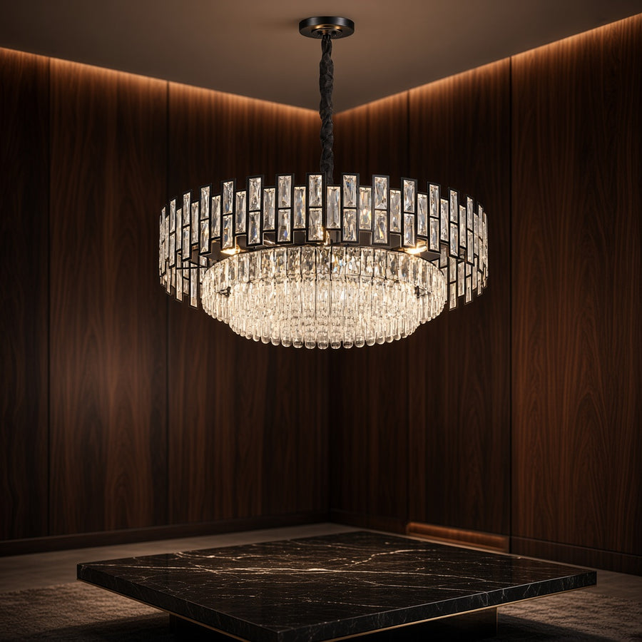 Black Drum Crystal Prism Chandelier