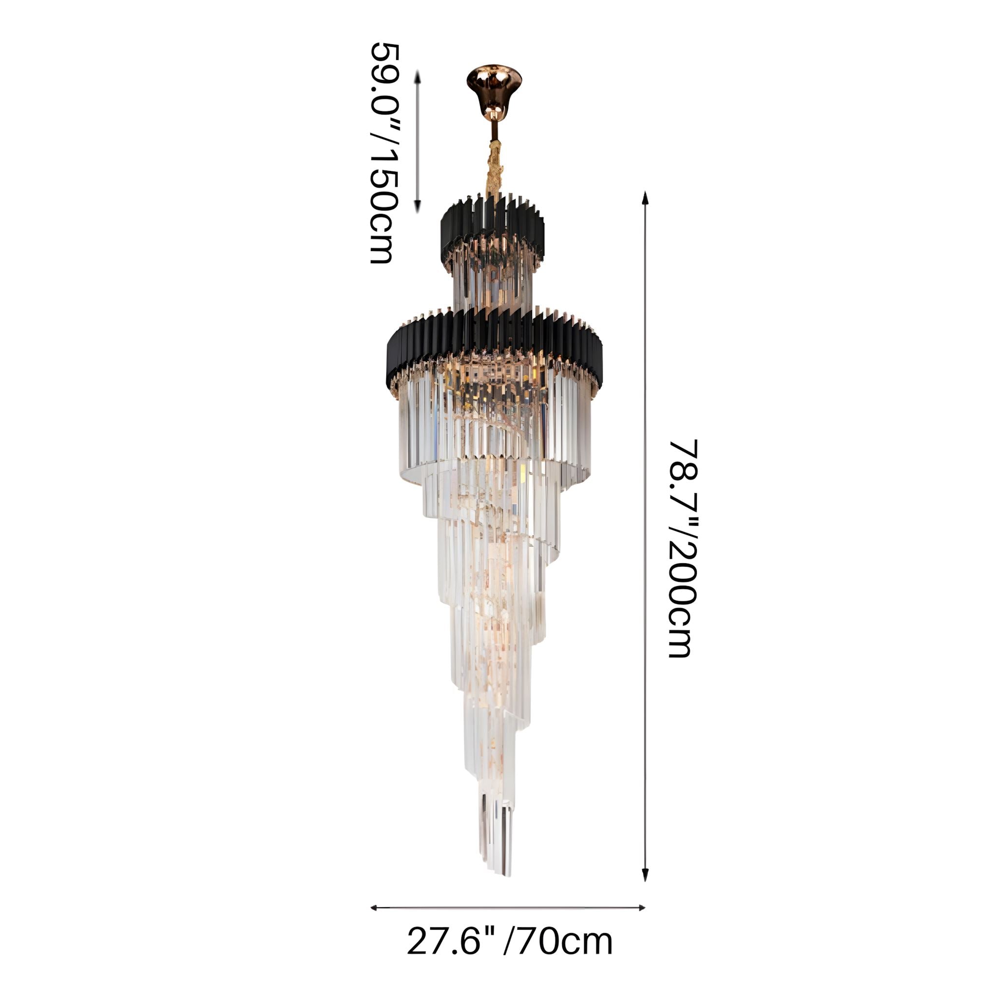Black Onyx and Crystal Cone Chandelier - Large