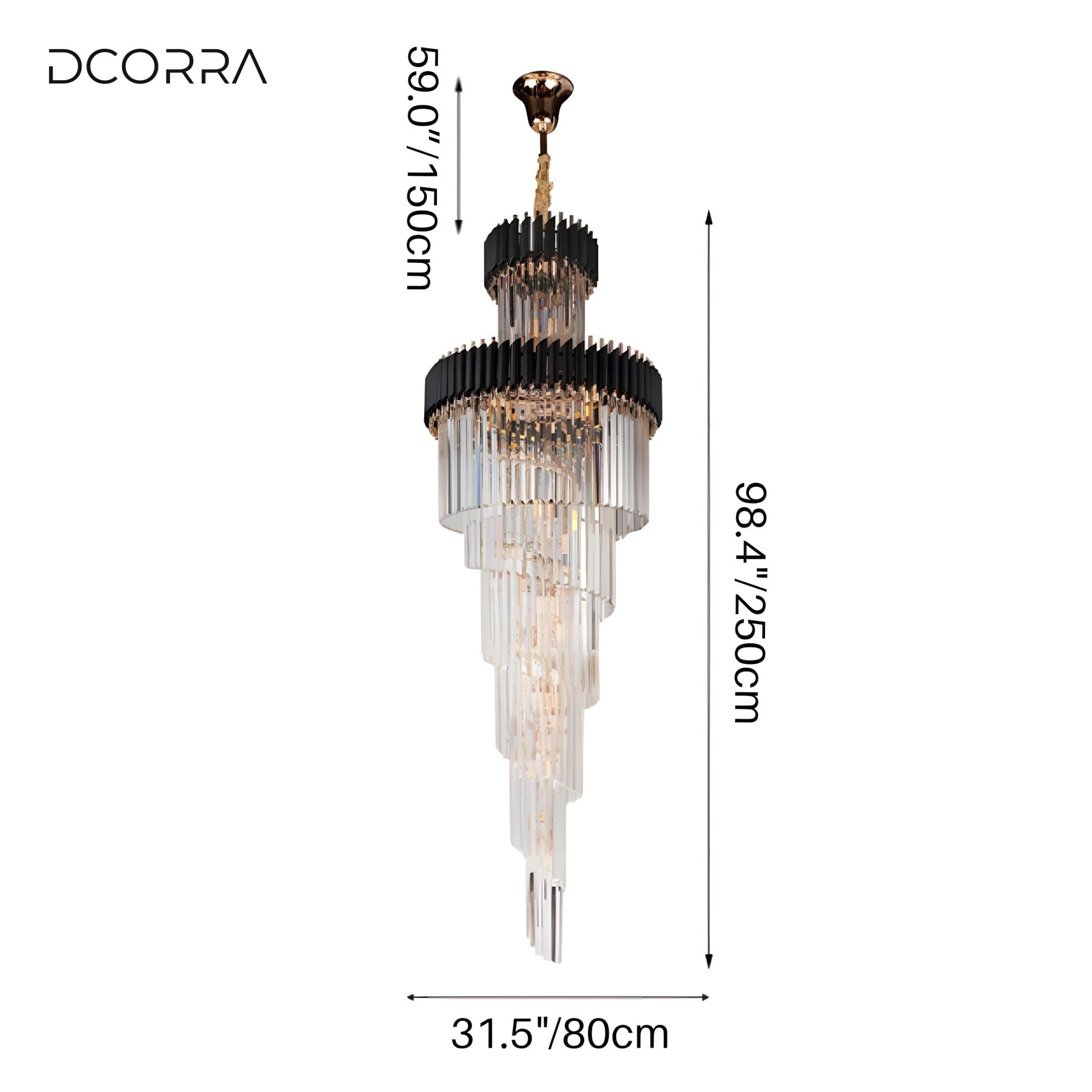 Black Onyx and Crystal Cone Chandelier - X-Large